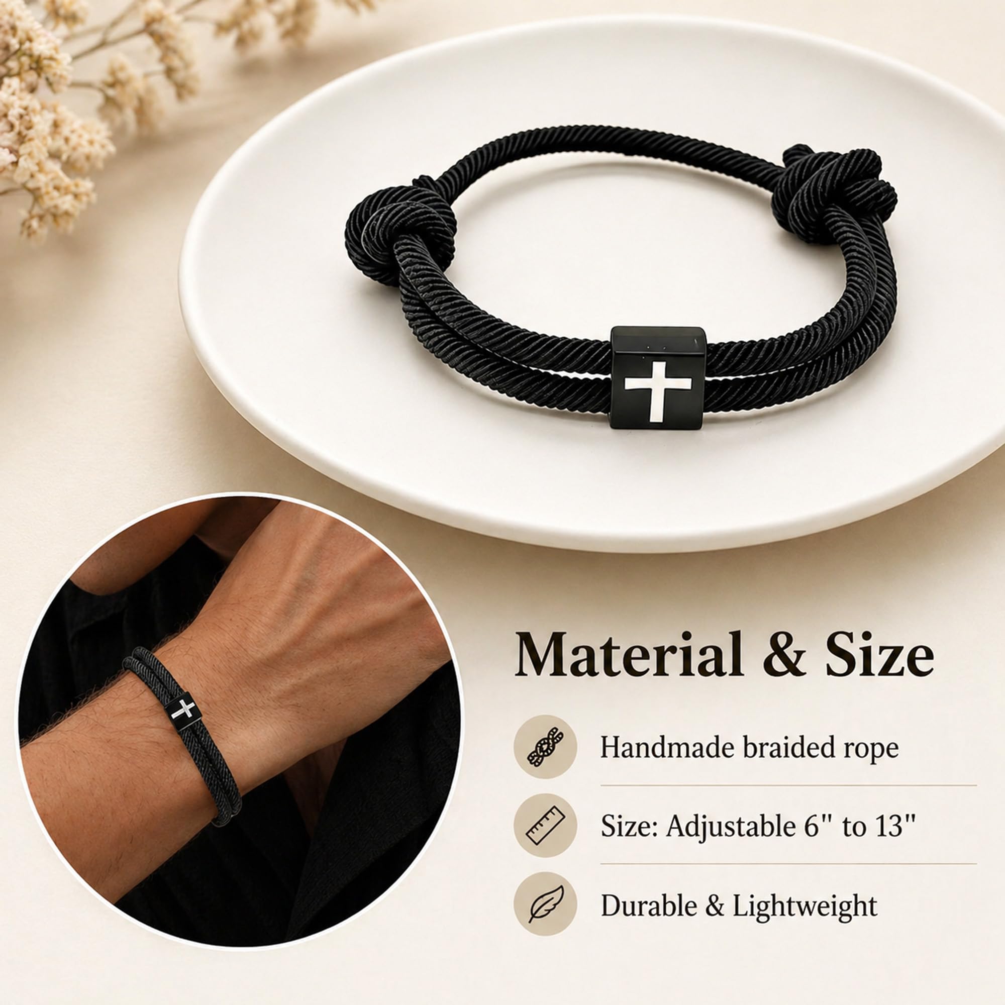 Baptism Gifts for Boys Men, Cross Bracelet for First Communion Confirmation Christening, Christian Religious Gift for Son Grandson Nephew Godson Teen Boys Girls