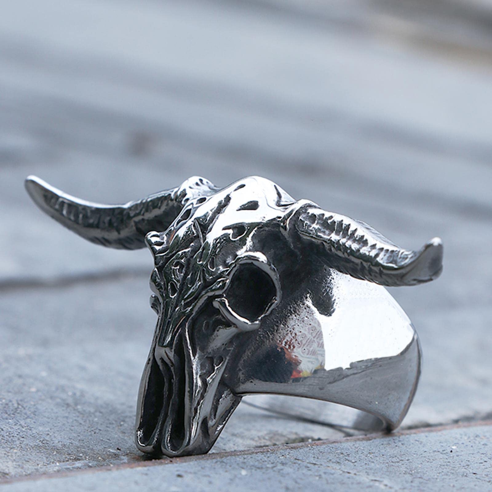 Amazon.com: Gothic Stainless Steel Bull Skull Ring Punk Biker Men