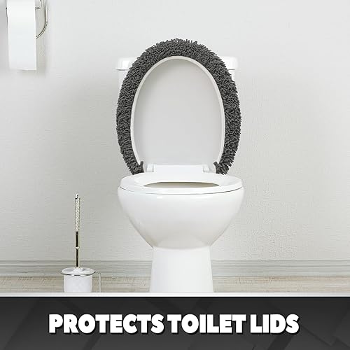 Miniatura 5 de Shaggy Funda de felpilla para tapa de inodoro de baño, fundas de asiento de felpa ultra suave, esponjosa y absorbente, 19 x 21 pulgadas, tapas de