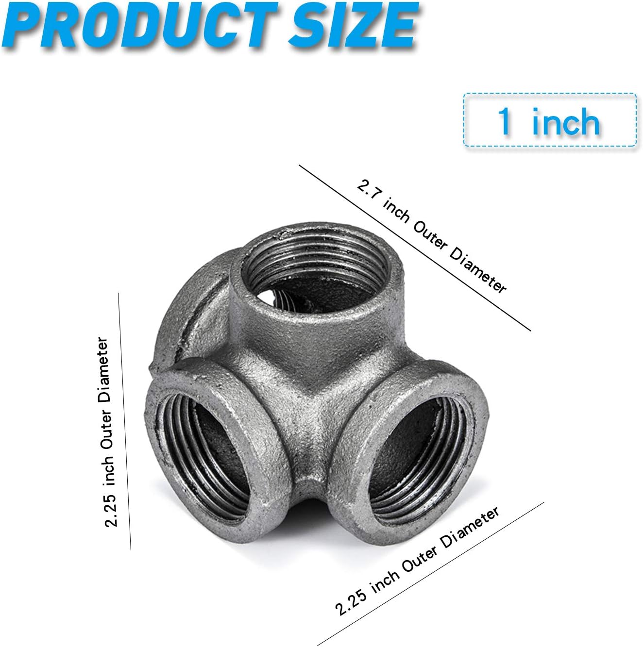 1" 4-Way Side Outlet Tee, Home TZH Malleable iron Pipe Fittings for Industrial vintage style, Flanges with Threaded Hole for DIY Project/Furniture/Shelving Decoration (10, 1") - - 