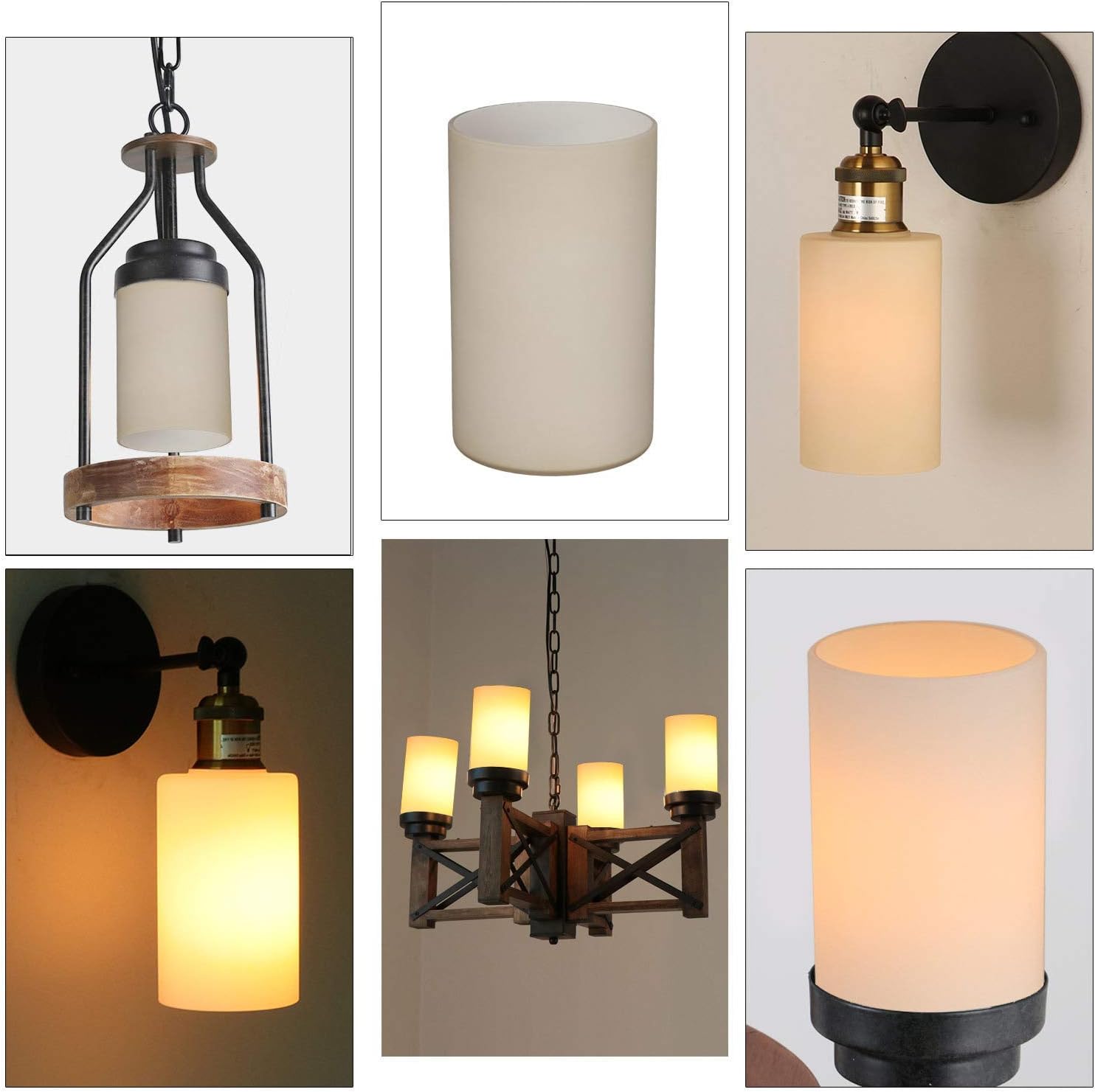 2 Pack Vintage Style Glass Shade, Cylinder Light Fixture Replacement Globe or Cover with 1-5/8-Inch Fitter for Chandelier Wall Sconce Pendant Light, G0032