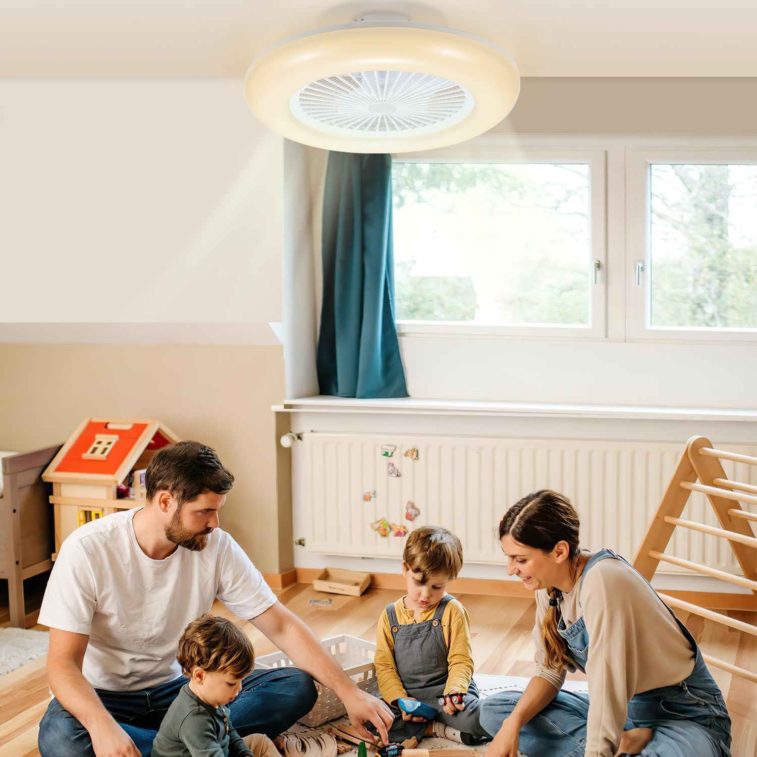 Herrselsam Ventilatore da soffitto con illuminazione, 80 W, luce con telecomando e app, con modalità di funzionamento invernale estiva, 6 velocità, timer e dimmerabile, φ55 cm