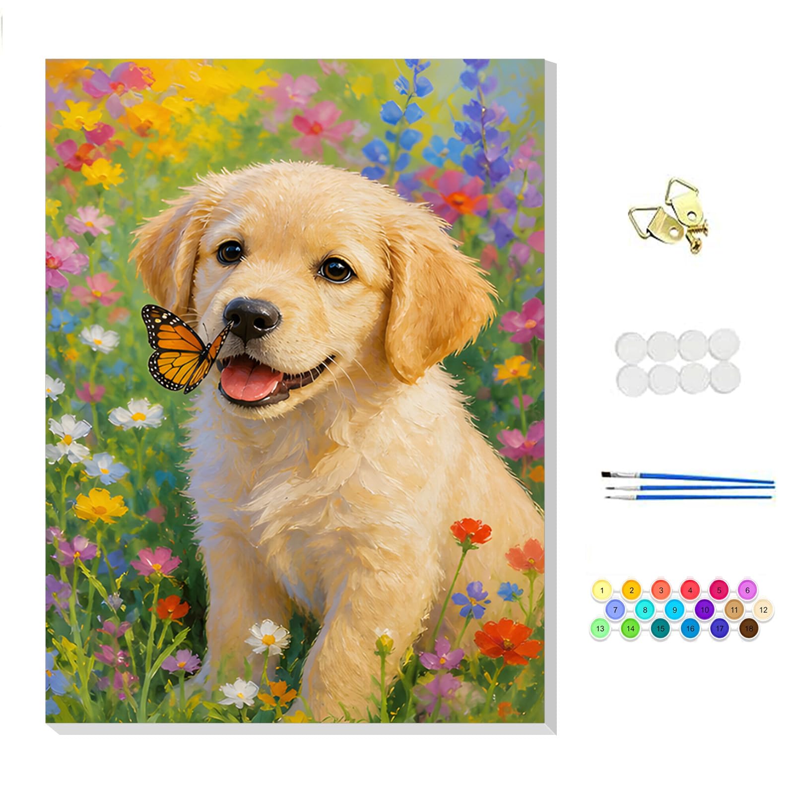 NEWENMO Cute Dog Paint by Numbers for Adults with Frame 20x30cm