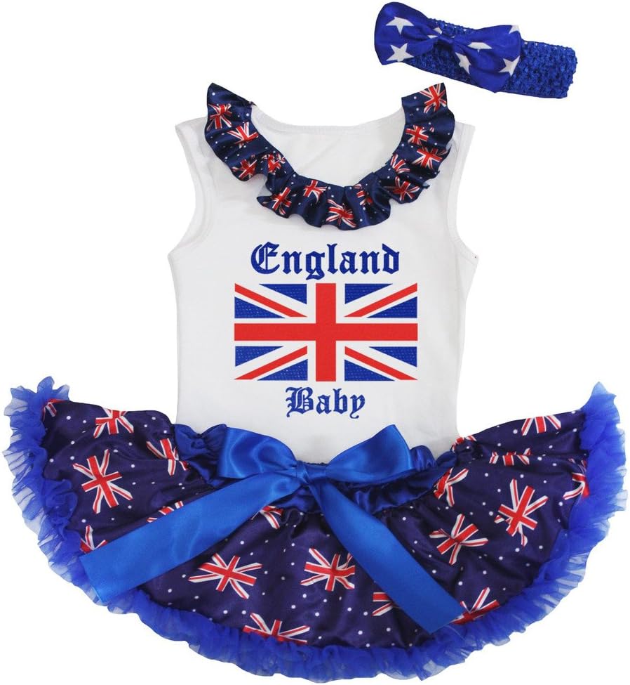 Petitebella England Theme White Shirt Blue Union Jacks Baby Skirt Set 3-12m