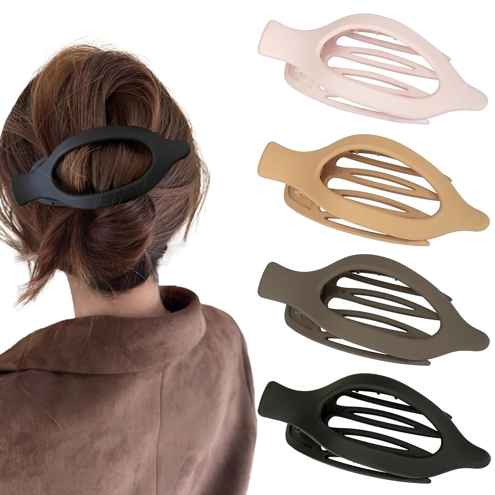 Flomiara 4PCS Flat Claw Clip, Oval Hair Clips for Thick Thin & Fine Hair Women Girls