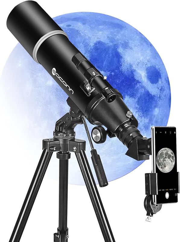 EACONN Távcső Felnőtteknek és Gyerekeknek - 80mm Refraktor Teleszkóp 600mm Fókusztávolsággal, Hordozható Csillagászati Távcső Hátizsákkal