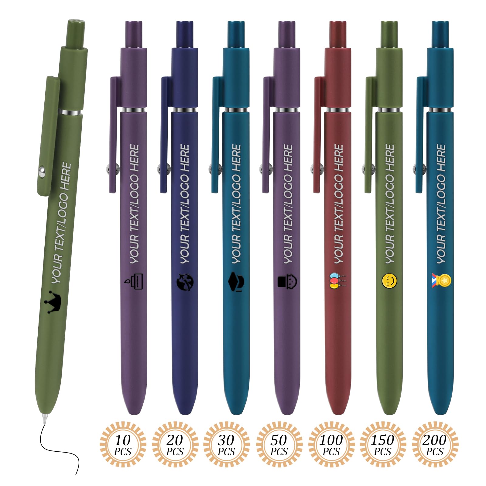 Personalized Pens with Logo/Name/Text Custom Pens Vintage Colors Personalized Ballpoint Pens Black Ink for Brand Marketing, Corporate Events,