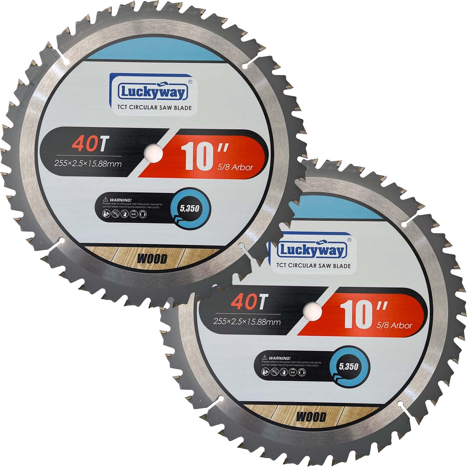 Luckyway 10 Inch Miter/Table Saw Blades 40T General-Purpose with 5/8 Inch Arbor TCT (Tungsten Carbide Tipped) Saw Blade for Cutting Wood, 2-Pack