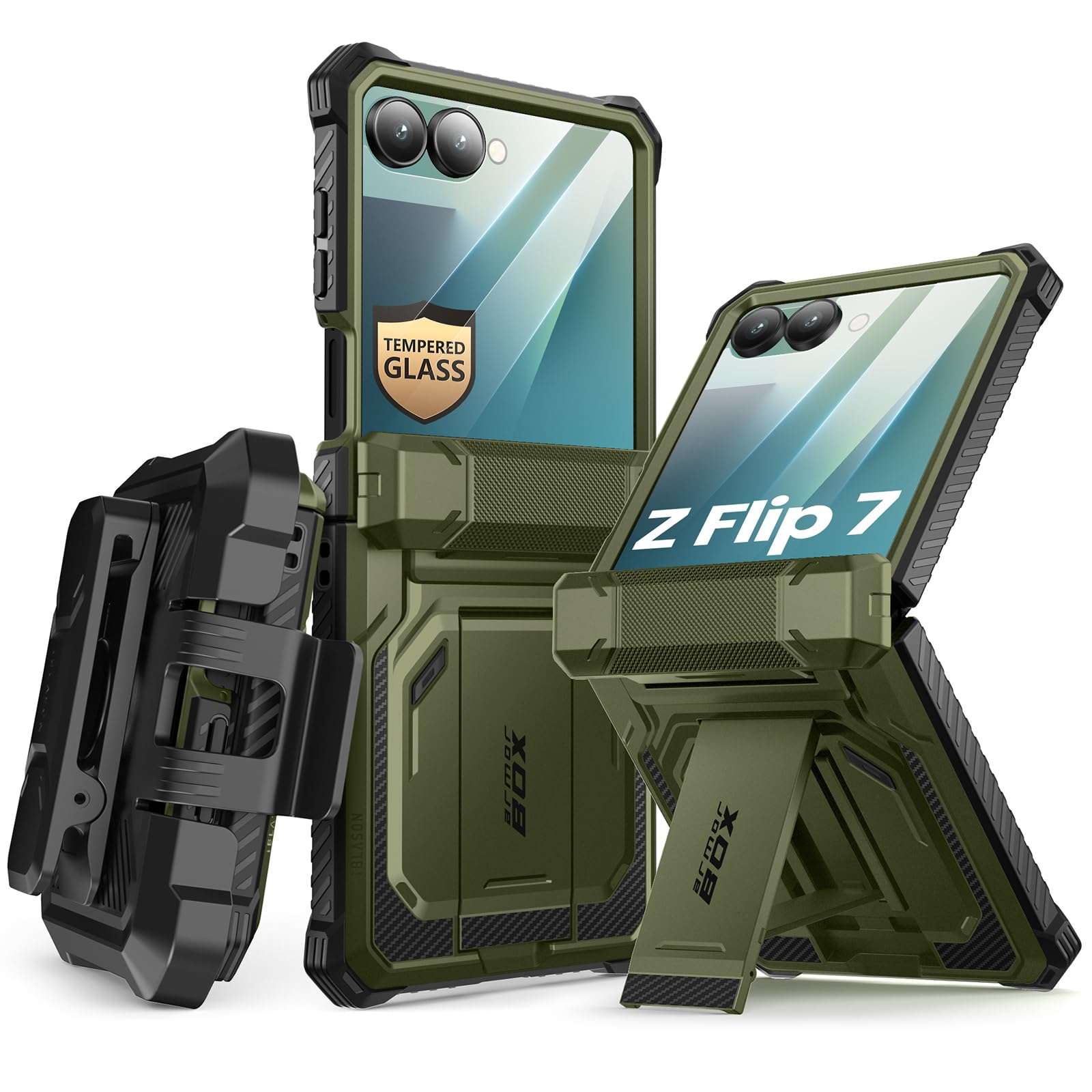i-Blason for Samsung Galaxy Z Flip 7 Case with Stand, [Tempered Glass Screen Protector] [Hinge Protection] [Belt-Clip], Full-Body Military Protection