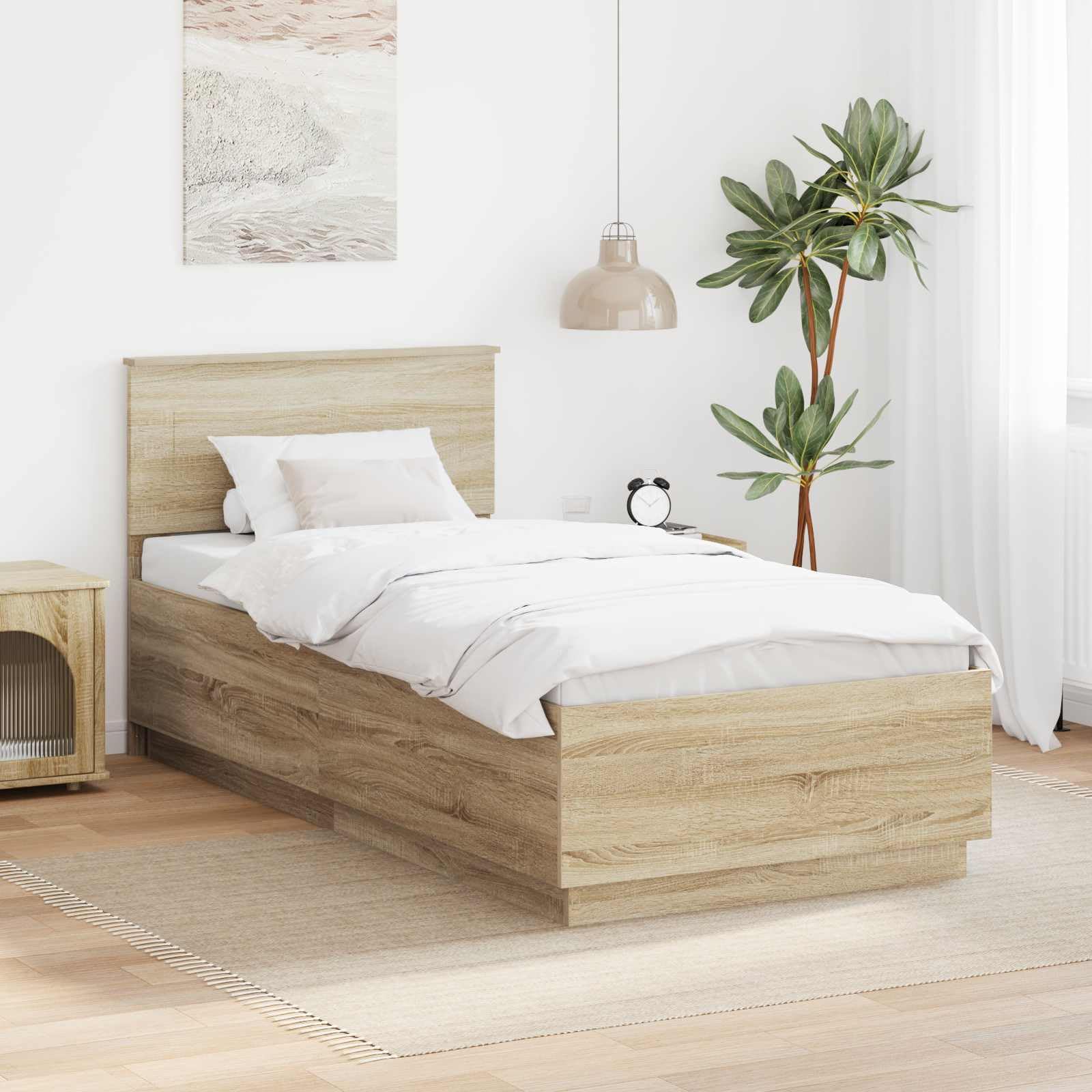 vidaXL Estructura de Cama con Tiras LED Roble Sonoma 70 x 190 cm