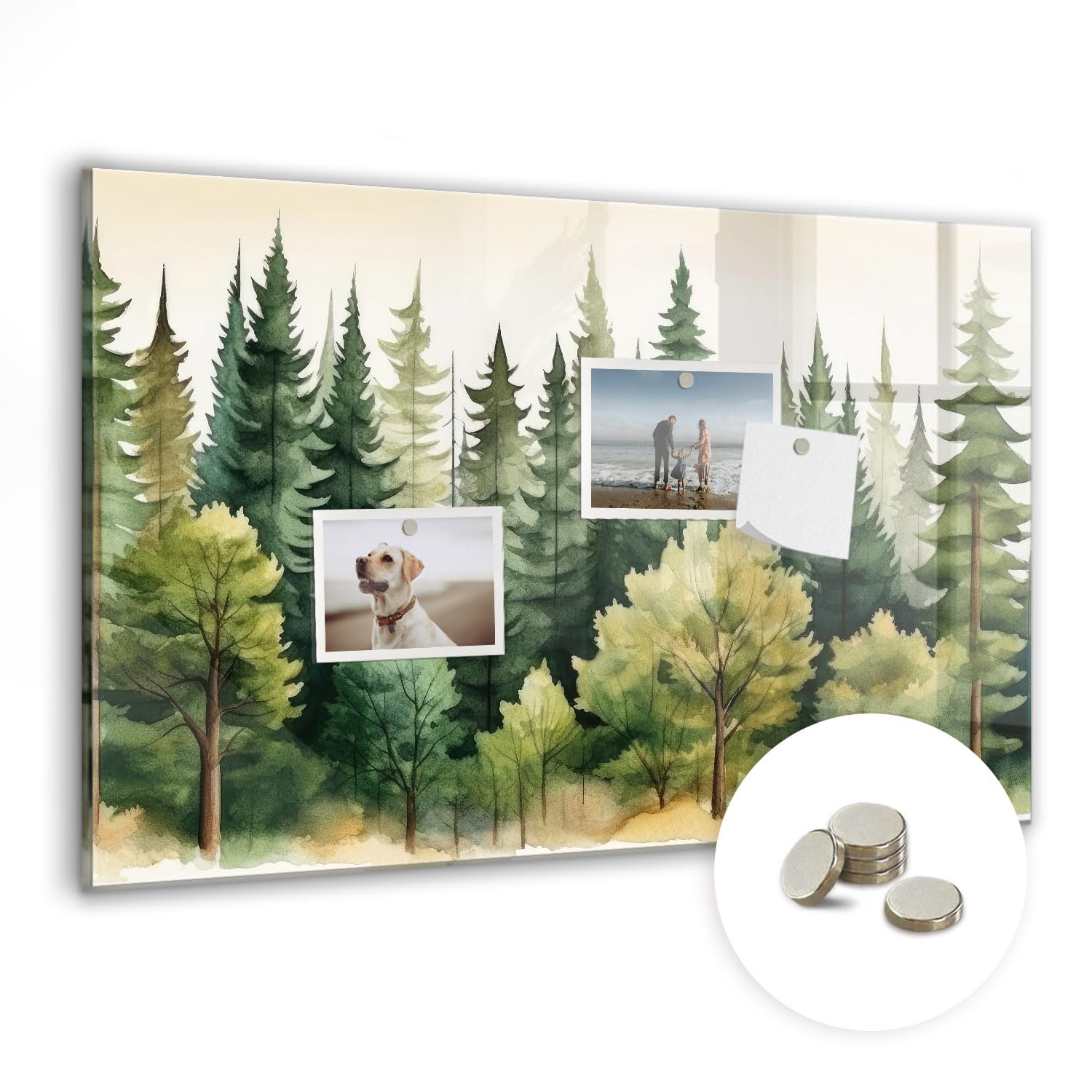 Magnetisches Glasboard mit Neodym-Magneten | Schreibtafel aus Sicherheitsglas | Magnetisch, beschreibbar & abwischbar | Für Büro, Schule & Homeoffice - 60x40cm Landschaftswald
