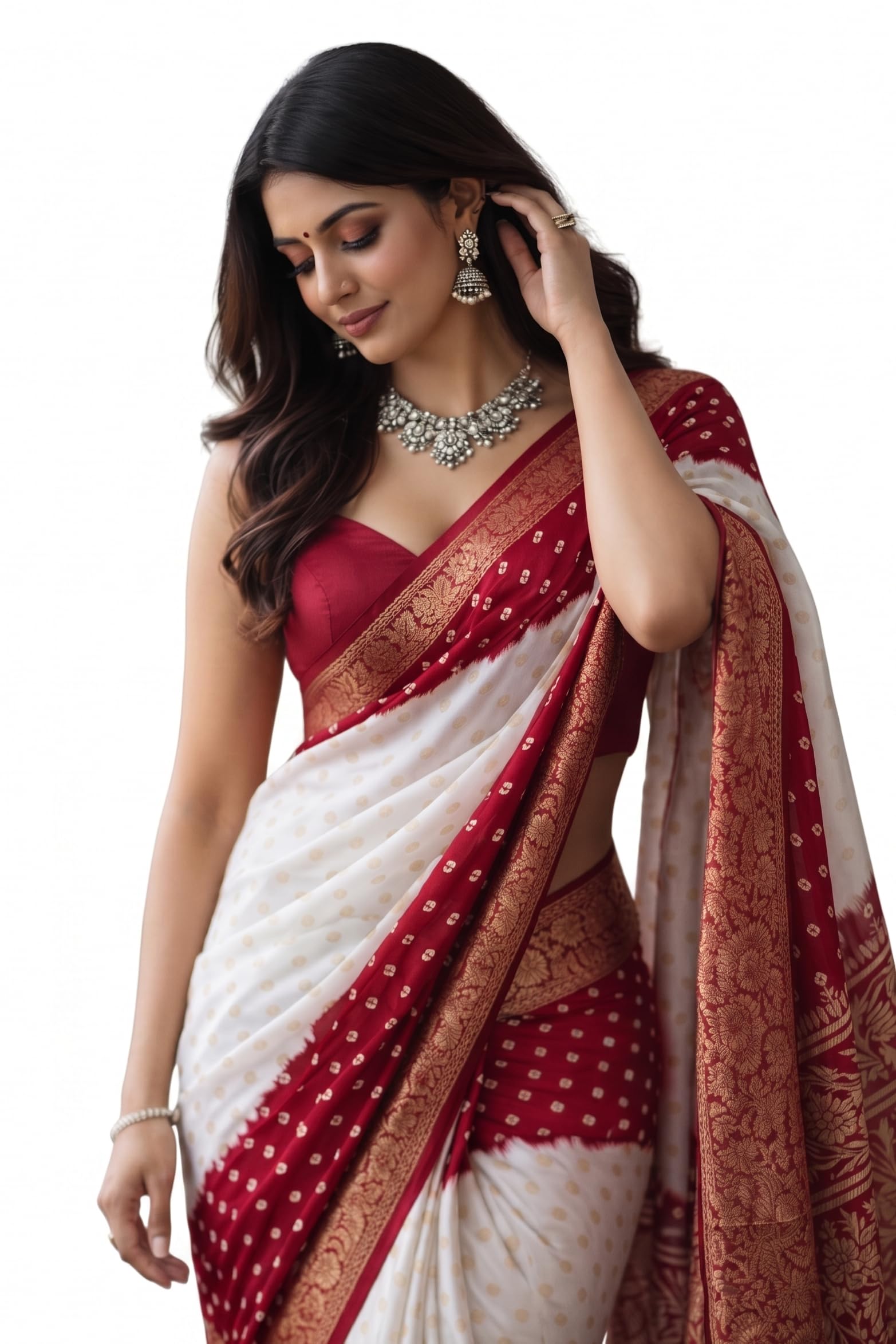 Pure Dola Silk Bandhani Bollywood Saree With Zari Border-image-33
