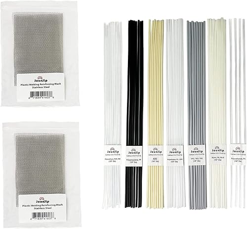 JOUNJIP 7 tipos de varillas de soldadura de plástico + malla de alambre. Incluye los 7 plásticos más comunes (PP PU, ABS, PE, TPO PA PC) y malla de