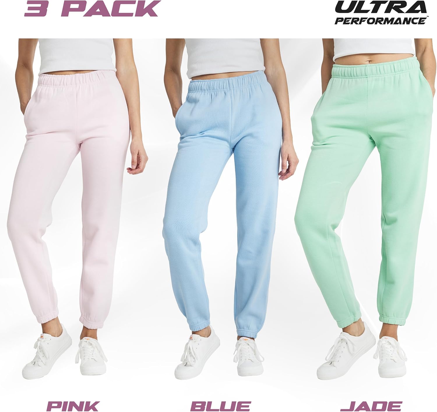 Ultra Performance Womens Sweatpants 3 Pack Cotton Joggers Women's Fleece Sweats Gym & Workout Pants for Women - Image 2