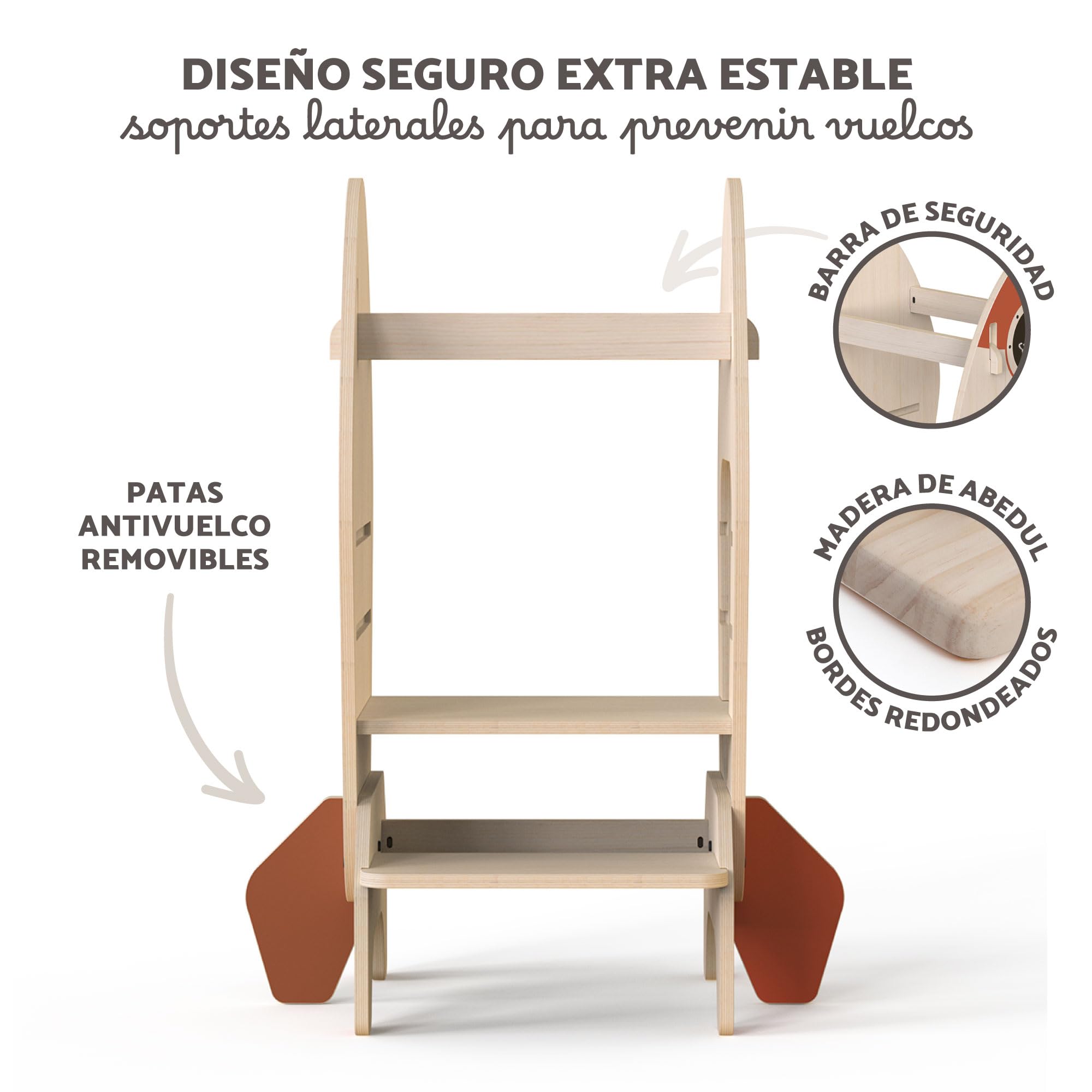Torre de Aprendizaje Montessori Infantil – Taburete de Madera en Forma de Cohete para Bebés y Niños – Rocket Tower
