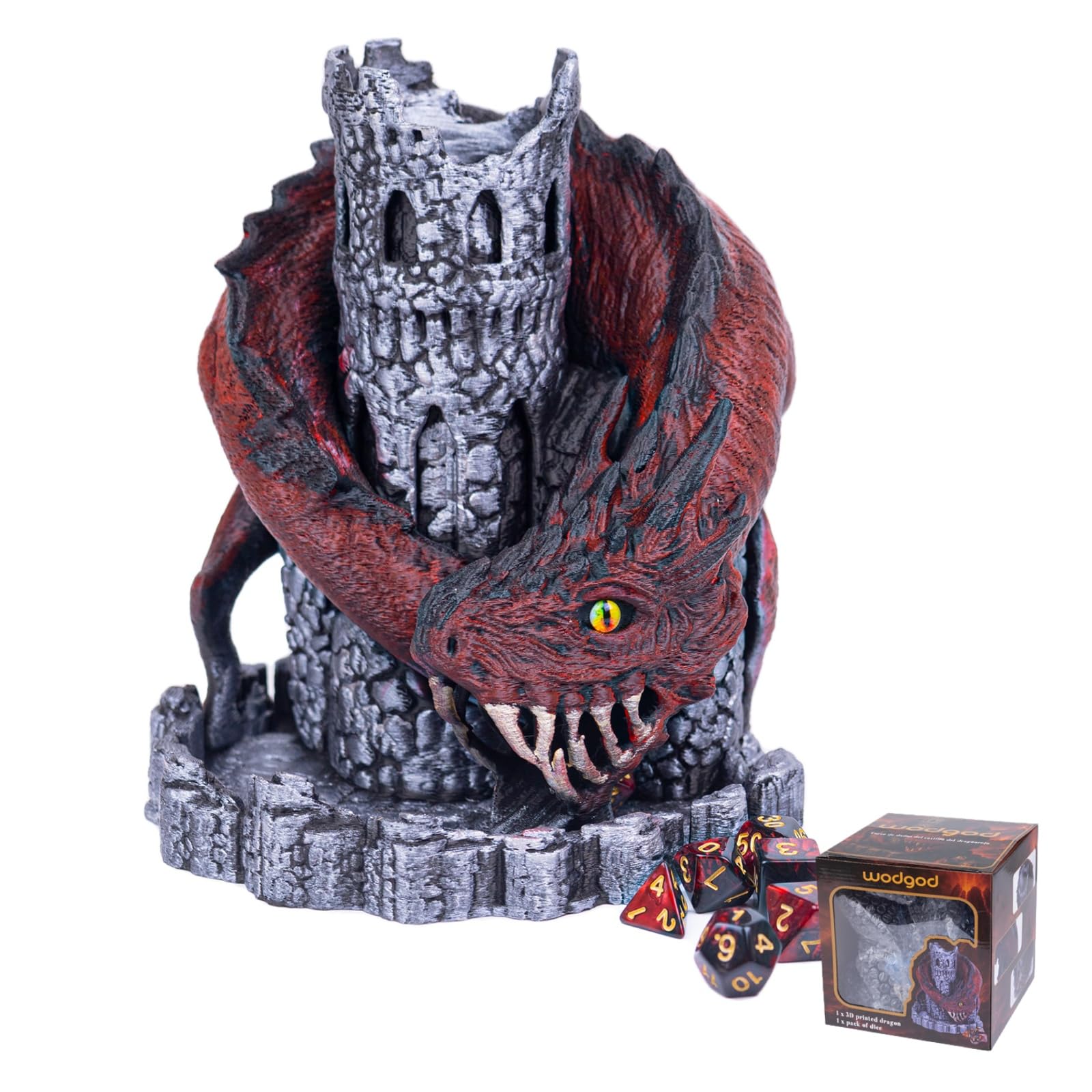 Red Dragon Castle Dice Tower（with 7Pcs Polyhedral Dice）,for Tabletop Games, D&D and RPG Games,Dungeons and Dragons