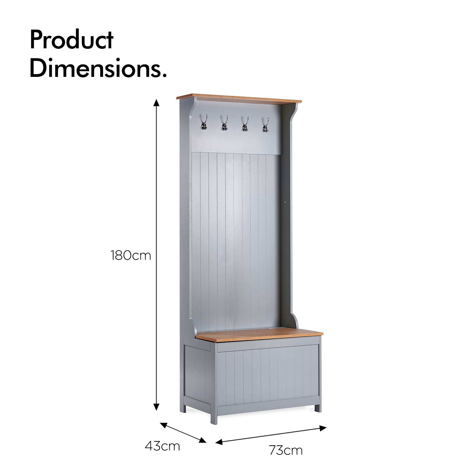 VonHaus Coat Rack Stand & Shoe Bench Grey Wooden Hall Tree & Seat