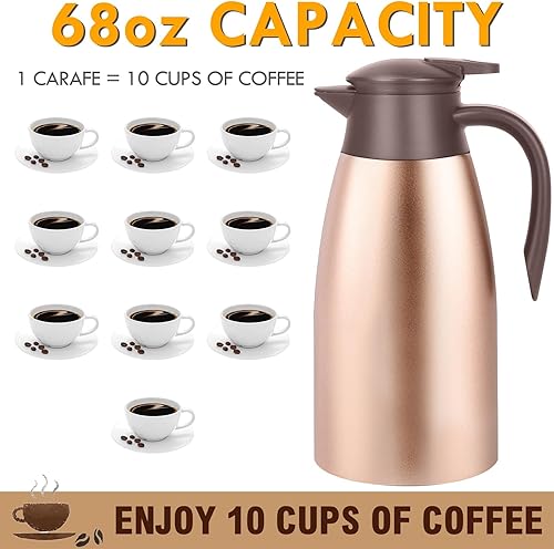 Miniatura 41 de Jarra de café de 68 onzas con aislamiento térmico de acero inoxidable para café, agua caliente, té, bebidas calientes, mantiene 12 horas calientes