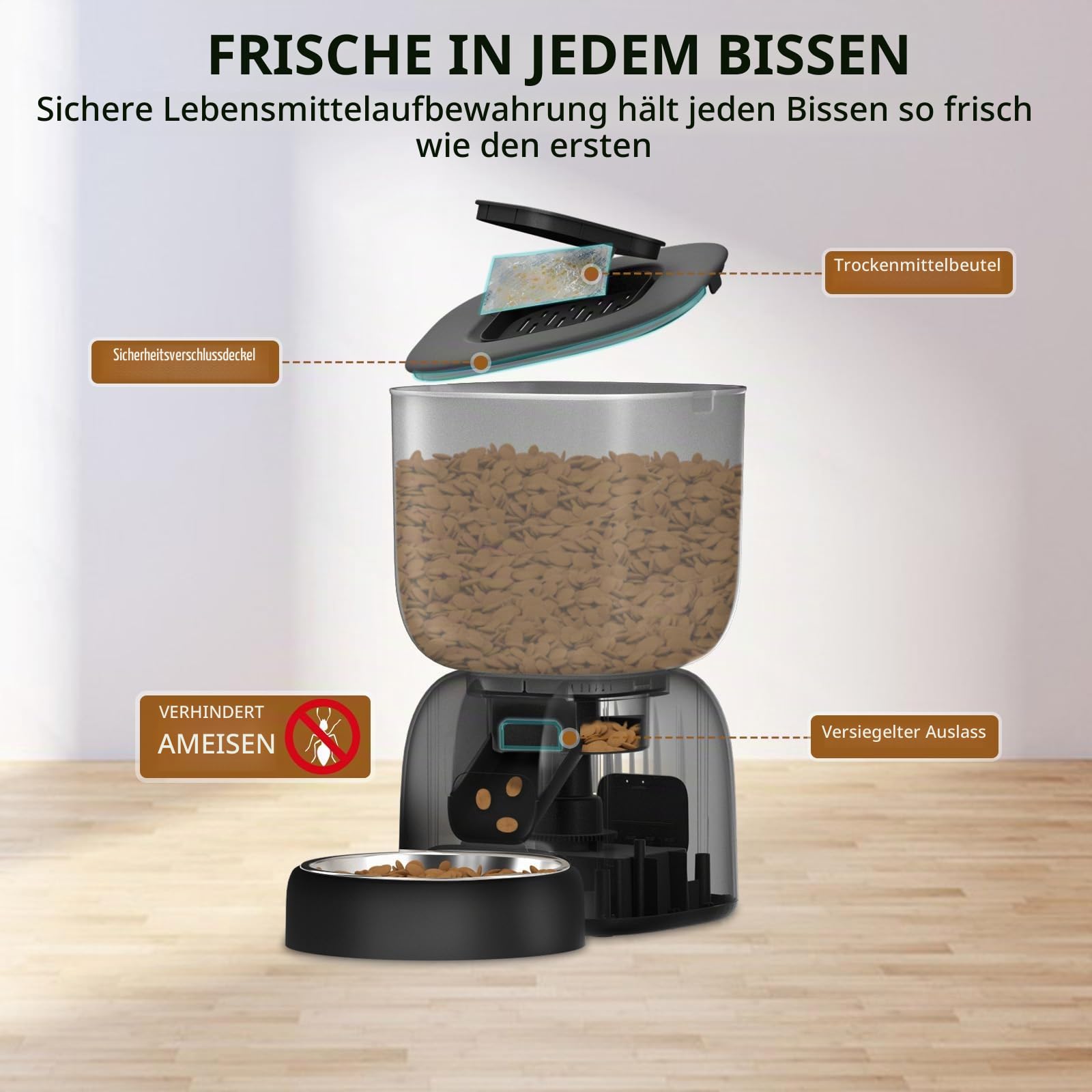 PUPPY KITTY Futterautomat Katze, 2,4G WiFi App-Steuerung Automatischer Futterspender Katze mit Edelstahlschüssel, Leicht zu Reinigen, 10S Aufnahmefunktion, 1-10 Mahlzeiten pro Tag