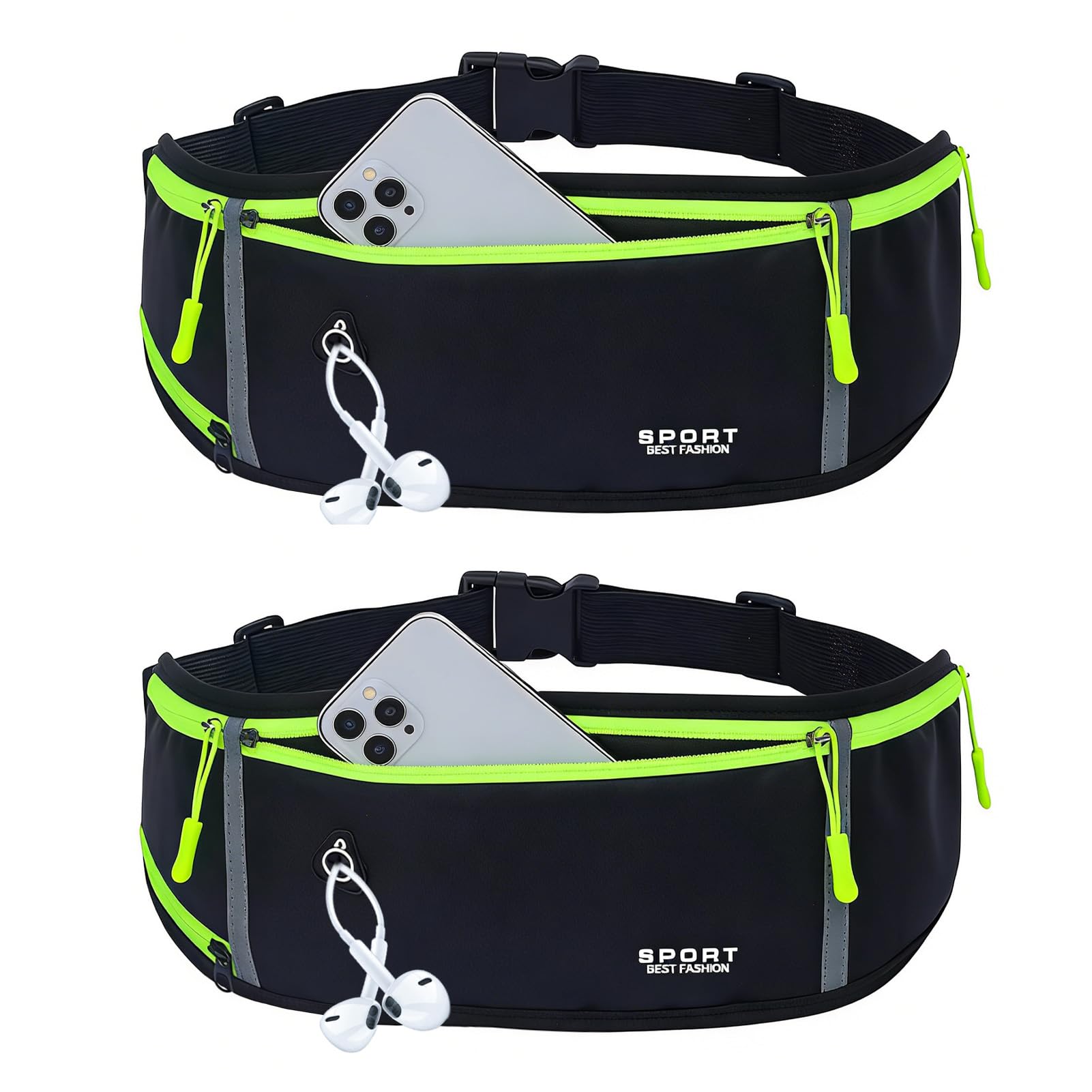 Running Belts for Women and Men, Running Belt with Water Bottle, Pouch Waterproof Waist Pack with Adjustable Elastic Strap Sweatproof Phone Holder Reflective Design for Jogging Cycling Hiking Fitness