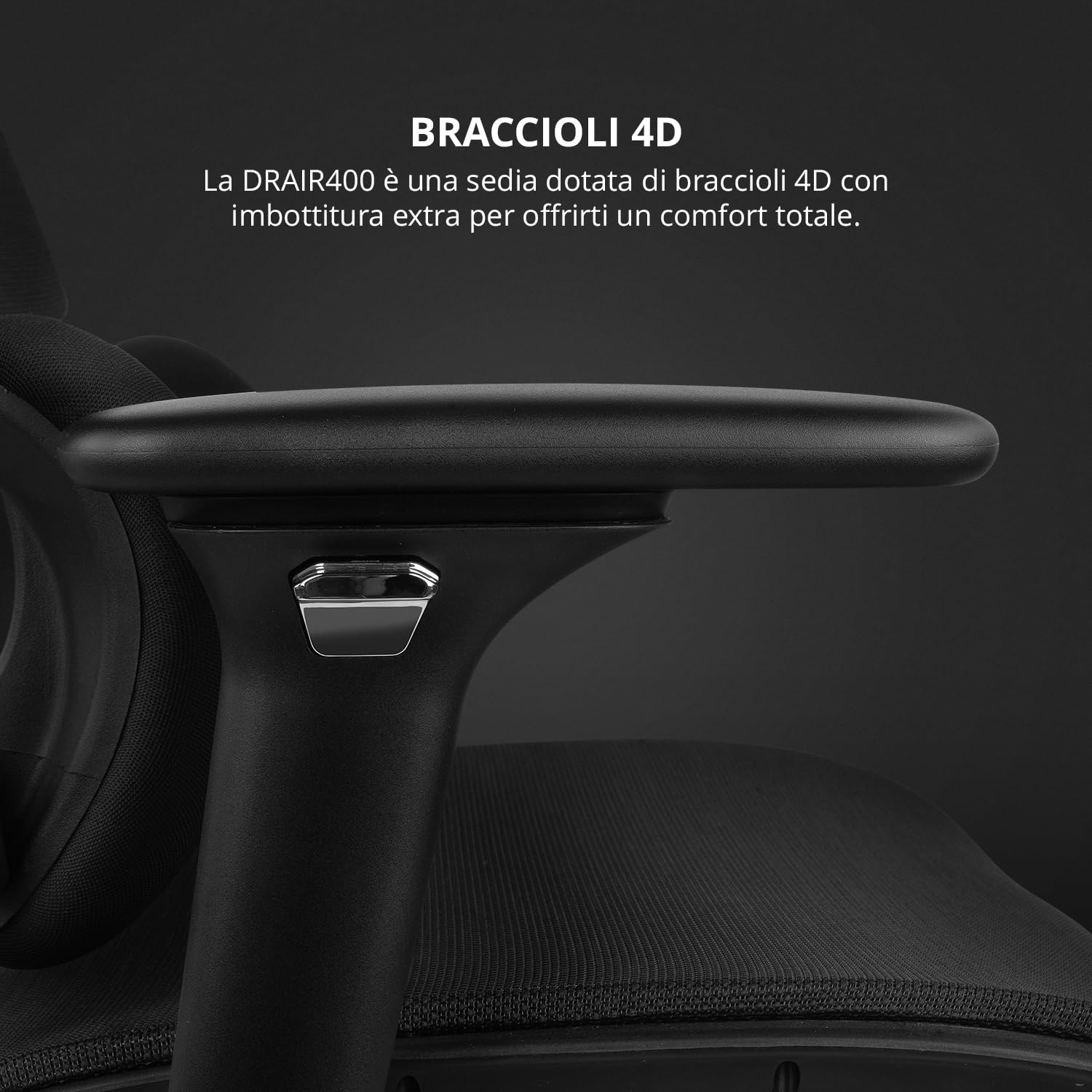 DRIFT GAMING DRAIR400 - Sedia da gioco professionale, rete di alta qualità e polimeri rinforzati, braccioli imbottiti regolabili 4D, pistone classe 4, girevole, inclinabile, regolabile, nero.