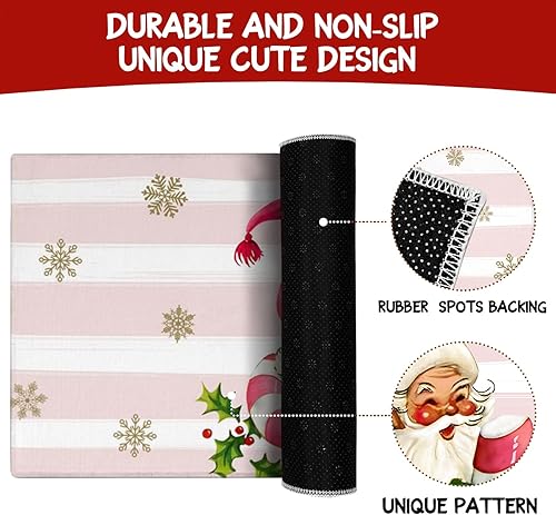 Miniatura 7 de Xsinufn Juego de 2 alfombras y tapetes de cocina de Feliz Navidad, árboles de Navidad rosados, Papá Noel, Navidad, invierno, vacaciones, tapete