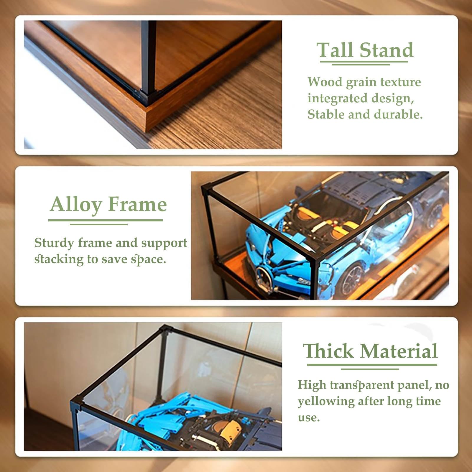 Vitrine Durchsichtige Acrylboxen zur Präsentation von Sammlerstücken, Staubdichter Aufbewahrungswürfel mit Holzsockel, Stapelbare Transparente Box zur Präsentation von Figurenmodellen(25x25x30cm(10"x1