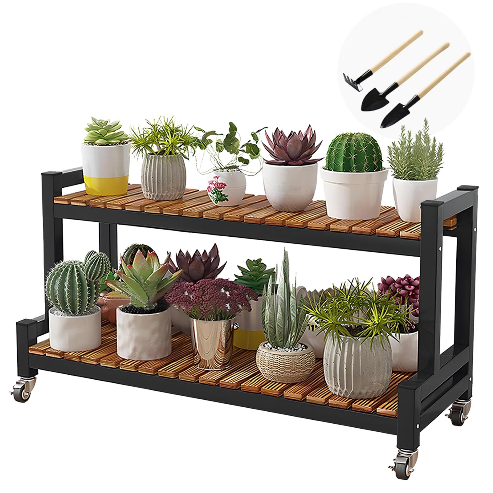 LIGUOYI Étagère Plante Intérieure Support Porte Pots De Fleurs Heavy Duty Étagère En Fer À 4, 5, 6 Niveaux Présentoir De Pot De Fleur Avec Barre De Suspension Et Roues Pour Extérieur