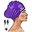 Large Long Hair Swim Cap with Extra Room for Women Men, Silicone Swimming Cap for Long Thick Hair with Ear Plugs Nose Clip Set, Adult Waterproof Swim Hats Bathing Caps to Keep Hair Dry(Purple)