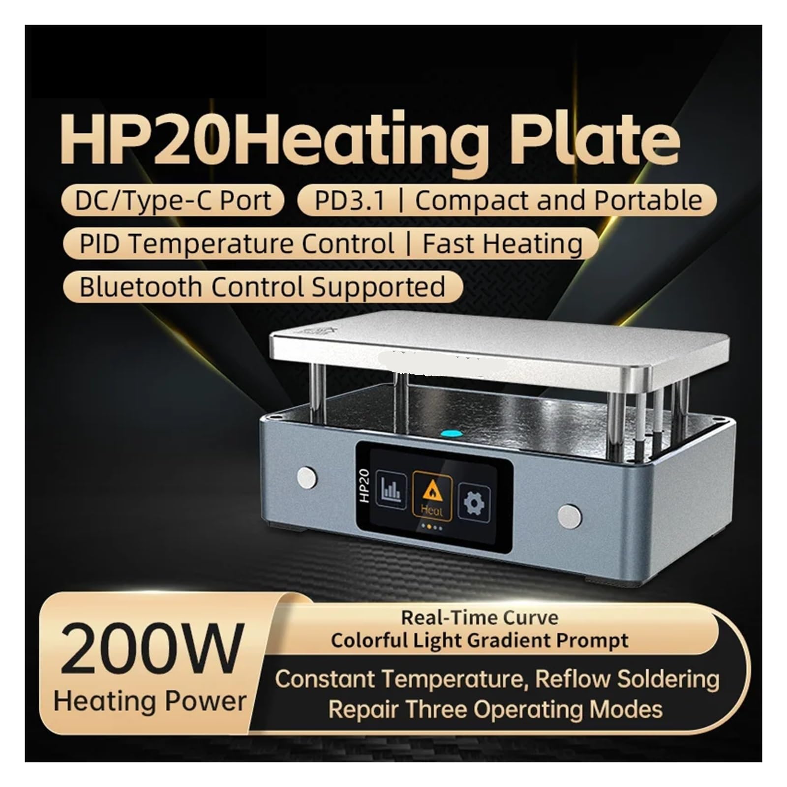 Precalentador de Placa Caliente HP20, Mini estación de Soldadura de Placa calefactora PD3.1, Herramienta de Calentamiento Digital de Temperatura Constante de 350 °, 200W