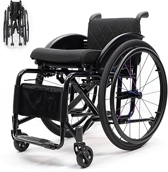 Aluminum Alloy Folding Sports Transport Wheelchair, 24in Wheels, Black