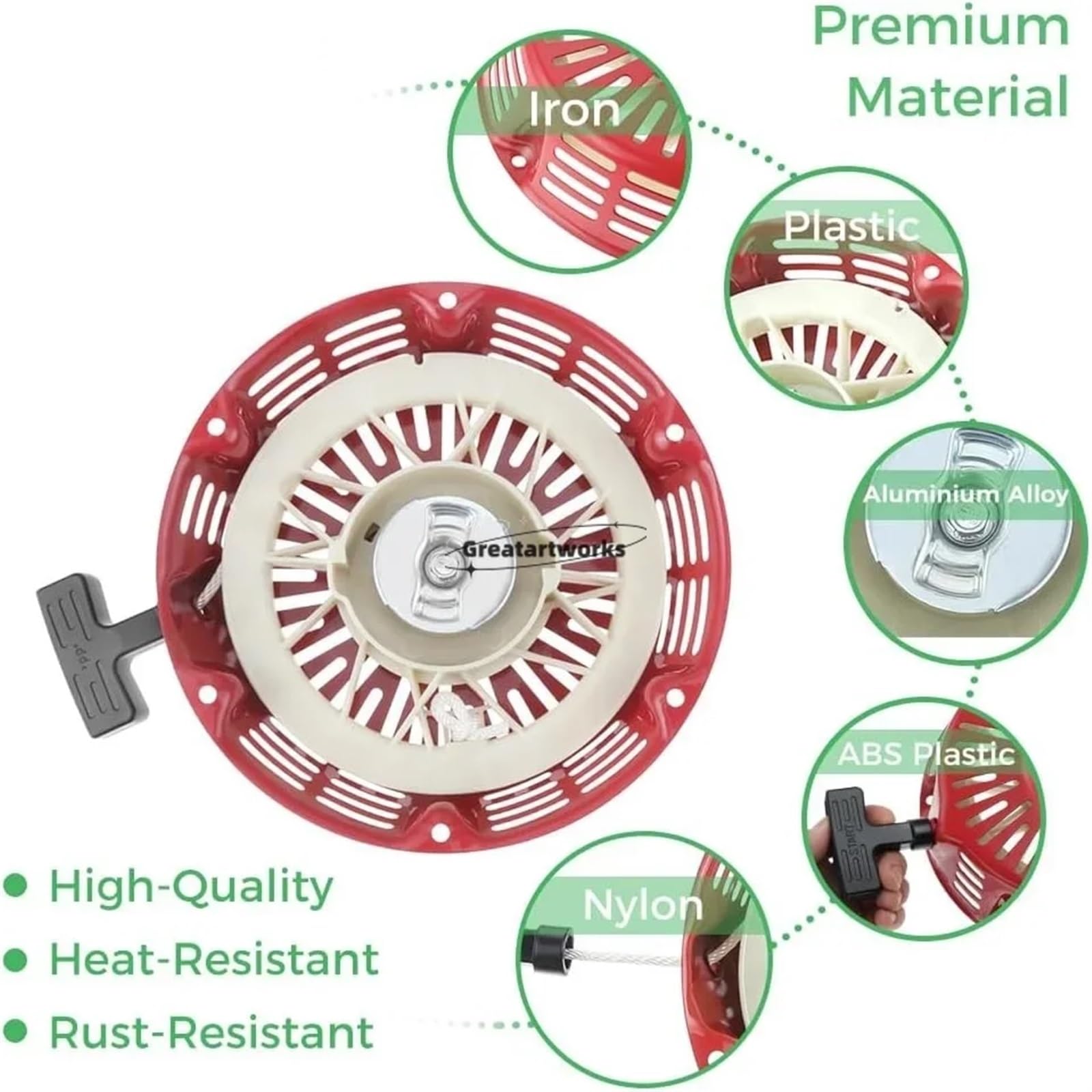 Arranque de retroceso con tirador Conjunto de arranque por cuerda de arranque de retroceso con kit de cuerda de tracción for generador de motor GX340 GX390 GX420 GX610 GX620 11HP 13HP 188F 28400-ZE3-W