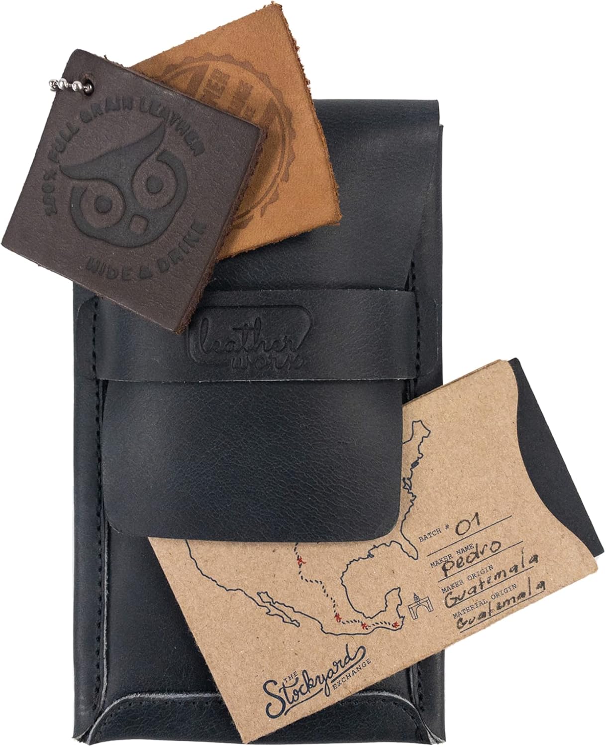 Double Pen Case Handmade from Full Grain Leather (Charcoal Black)