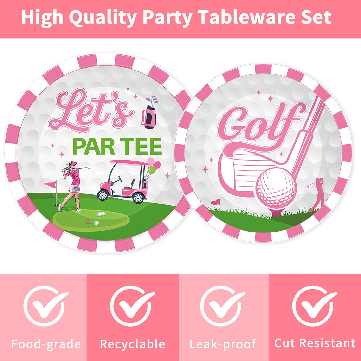 96 Pcs Golf Party Decorations, Pink Let's Par Tee Plates Napkins Forks for 24 Guests, Cute Golf Themed Tableware Set Party Supplies for Women or Girls - Image 3