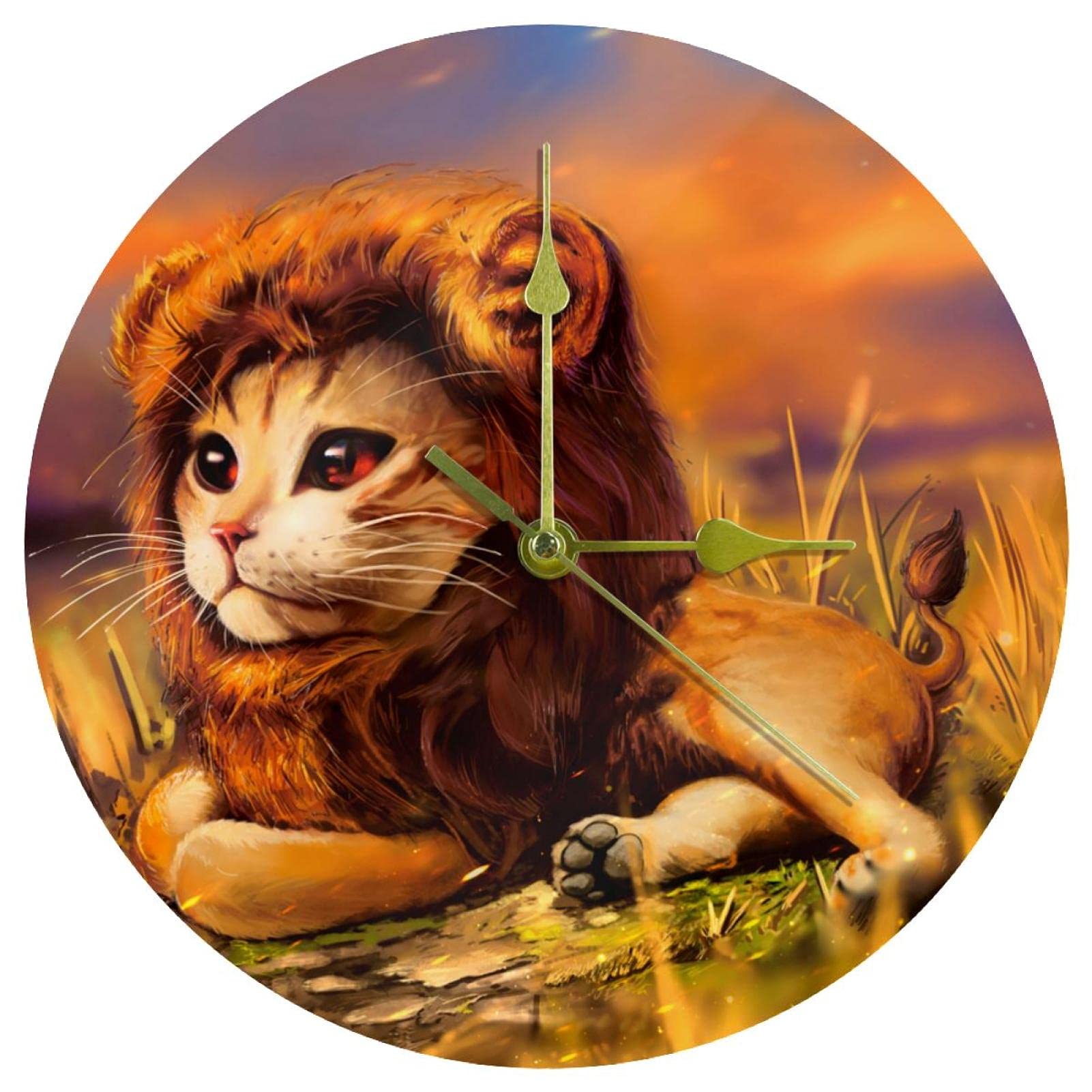 Horloge murale silencieuse lion 24 cm sans tic-tac pour chambre et bureau
