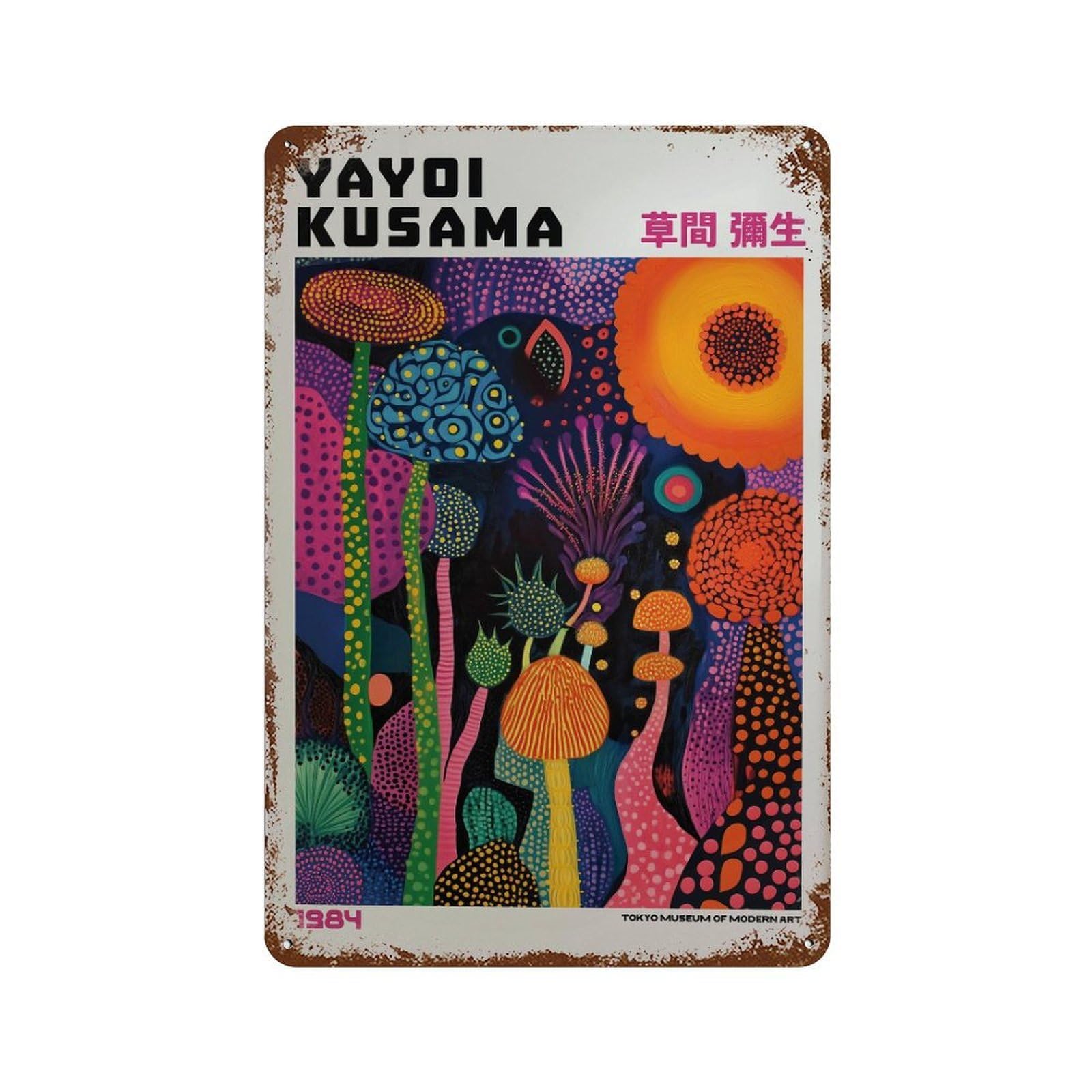 xiaoxiaoshen Yayoi Kusama Modern Maximalist Exhibition Japandi Livingroom Wall Decor Art Metal Tin Poster Modern Home Decor Art Home Bar Shop Decorations Vintage Sign 30x20cm