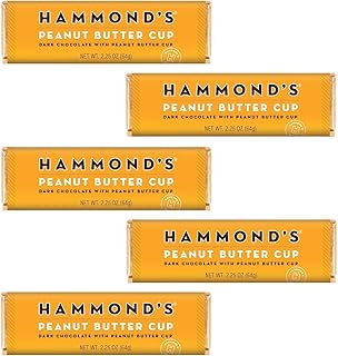 Hammond’s Candies Gourmet Chocolate Candy Bars – Peanut Butter Cup | Rich Dark Chocolate & Peanut Butter Chocolate Bar, Premium Ingredients, Certified Kosher, Handcrafted in the USA | Pack of 5
