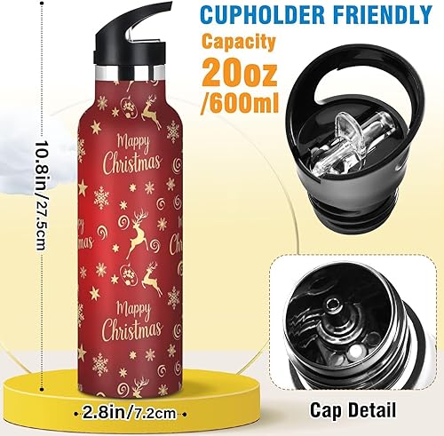 Miniatura 2 de Botella de agua deportiva a prueba de fugas para niños y niñas, 20 onzas, sin BPA, elegante Navidad dorada