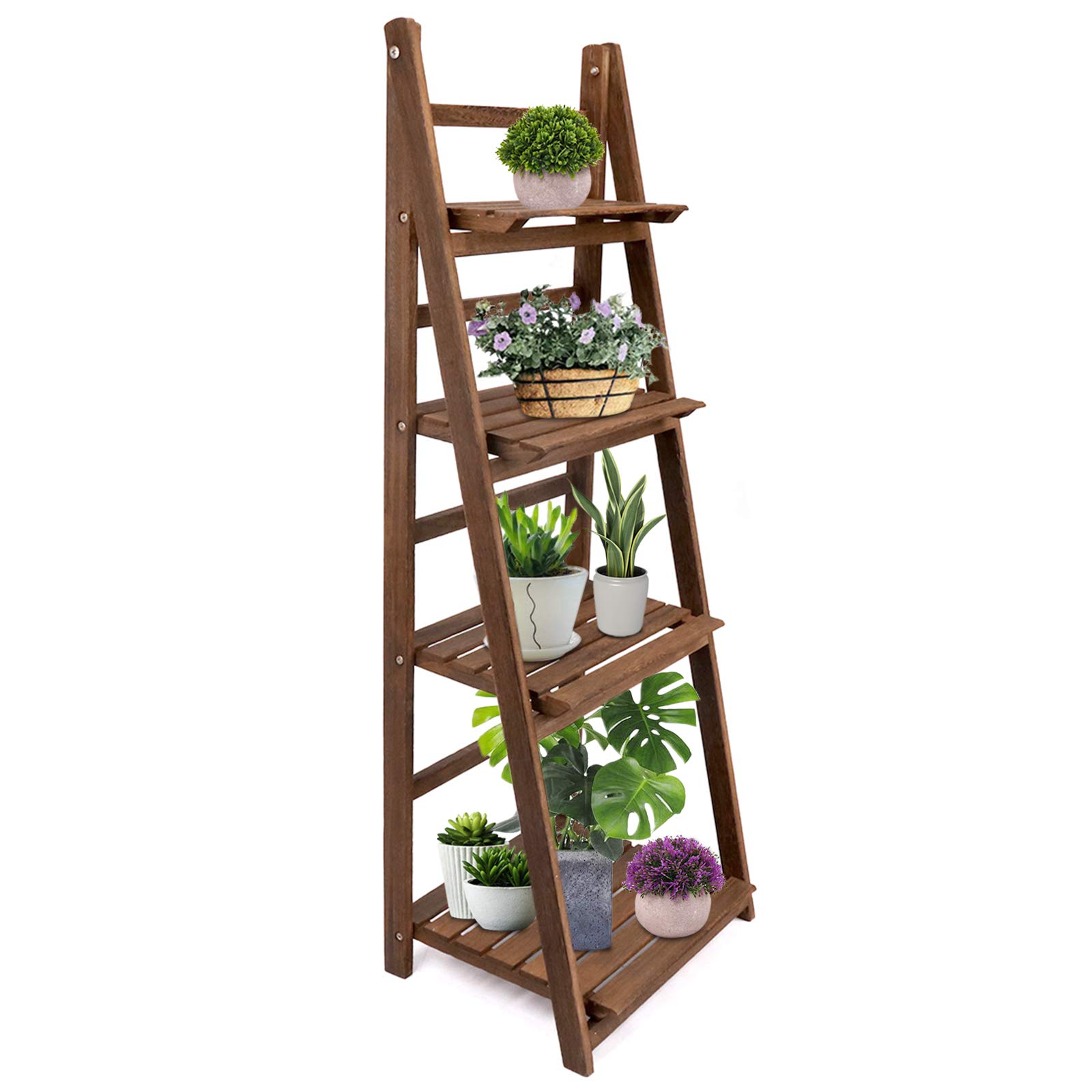 Foldable Plant Shelf, 4-Tier Plant Stand Ladder Shelf, Flower Pot Holder Display Stand Storage Rack for Garden Patio Balcony Indoor Outdoor
