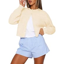 Kistore Womens Cropped Cardigan Sweaters Crew Neck Long Sleeve Button Up Sweaters Lightweight Knit Trendy Sweaters 2026