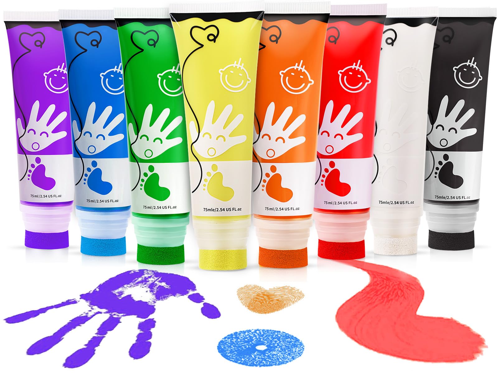 TOGOU2S Fingerfarben Kinder Ungiftig Mit Schwammkopf 8 Farben Waschbar 75 ml/Schlauch Baby Abdruckset, Baby Fingerfarbe Geeignet Für Geschenke Zur Früherziehung Von Kindern, Handgefertigte Malerei