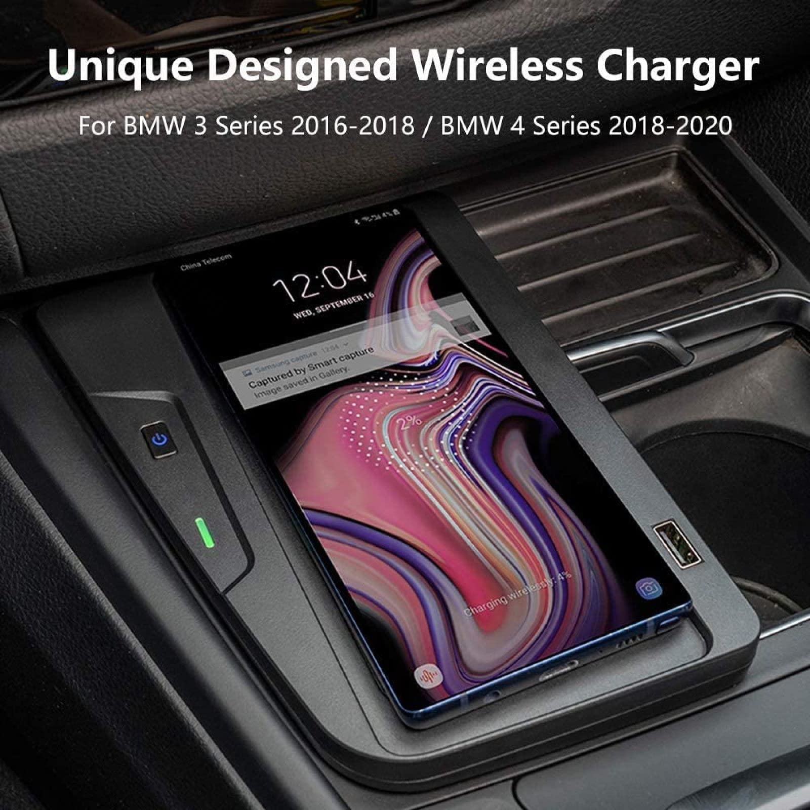Caricabatterie wireless rapido per auto, per BM Serie 3 2016-2018/BM 4 Serie 2018-2020 Pannello accessori console centrale Pad di ricarica wireless a induzione rapida da 10 W per 11 Max XS XR X 8, qu