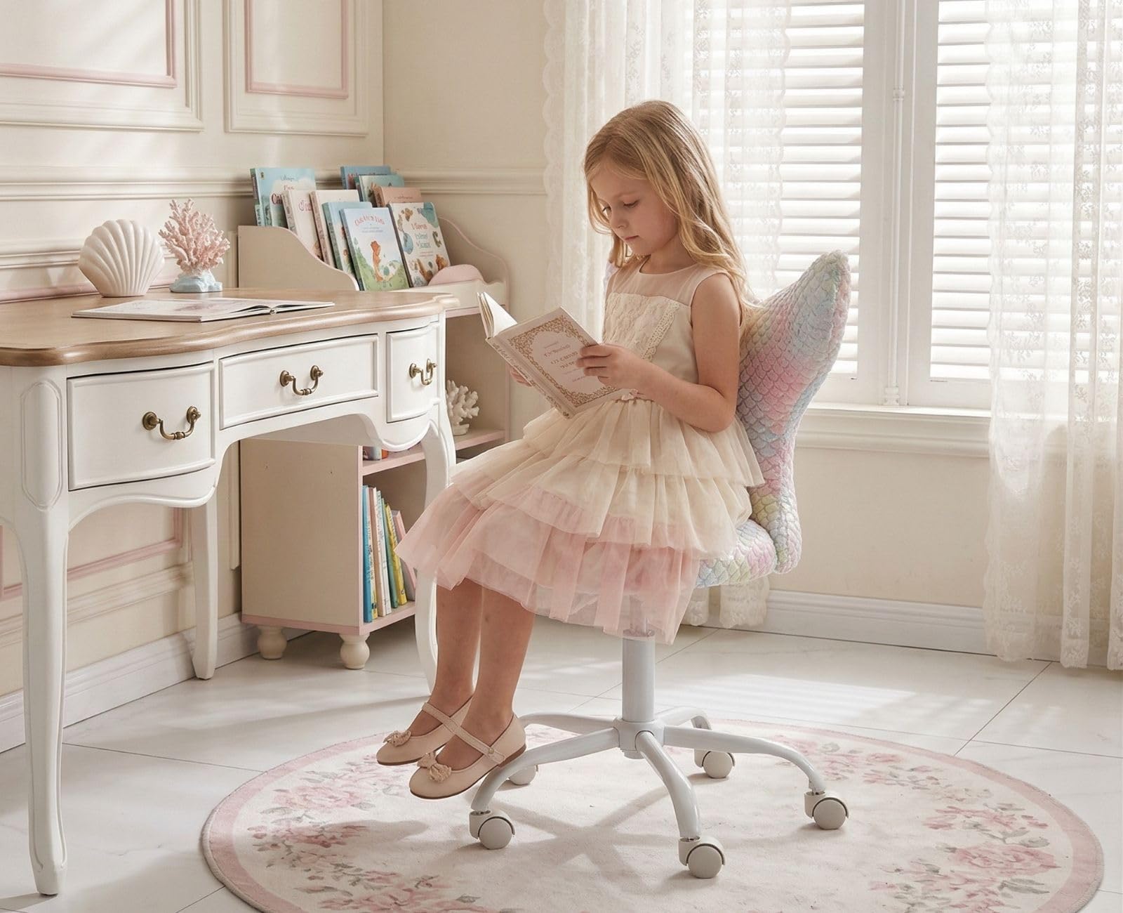 chairus Enfant Chaise de Bureau Pivotante en Fausse Fourrure Ergonomique Réglable en Hauteur Chaise de Chambre (Colorée)