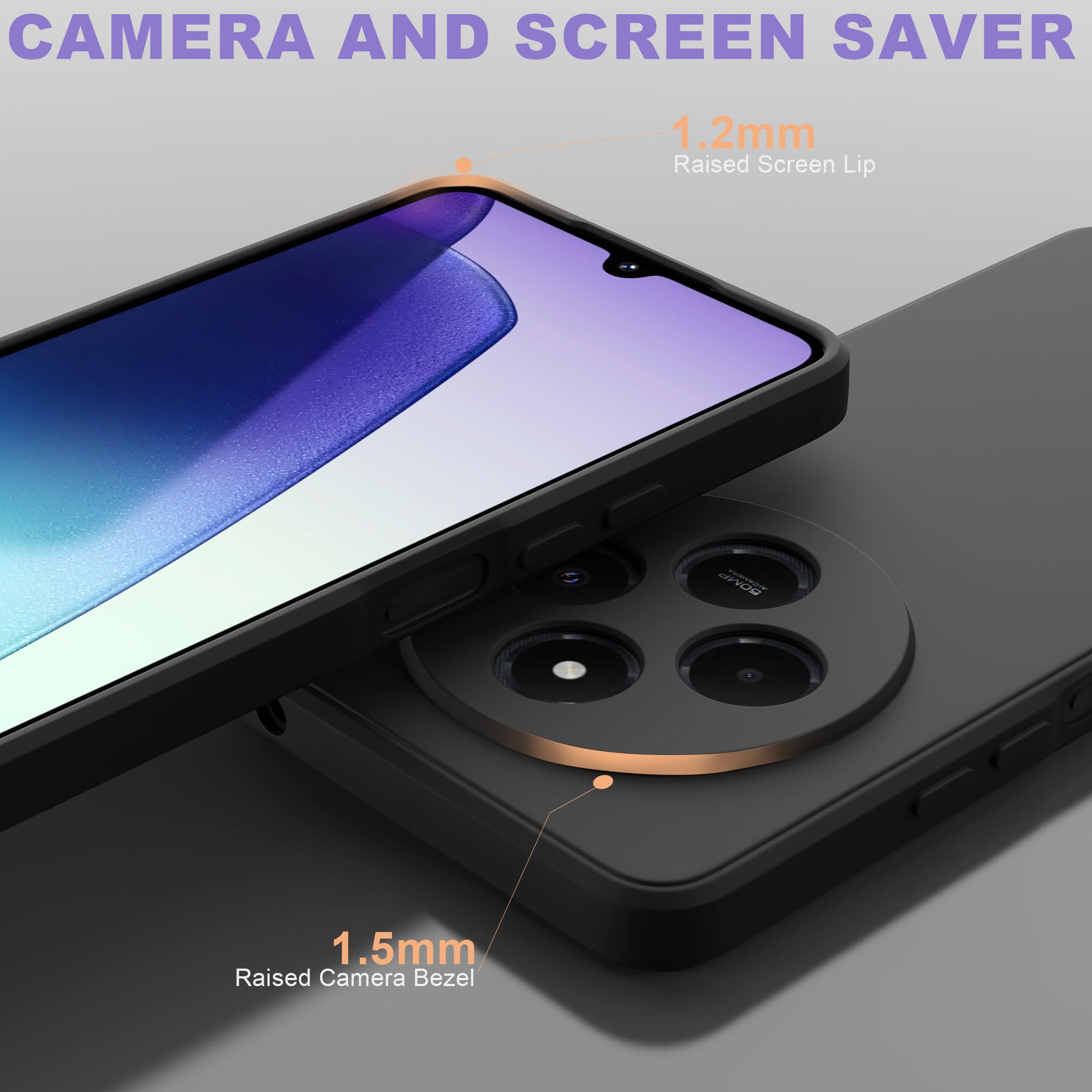 MOONESS Cover per Xiaomi Redmi 14C 4G (6.88") Custodia,Con 2 Pellicola Vetro Temperato Morbida Sottile Liquid TPU Case - Nero