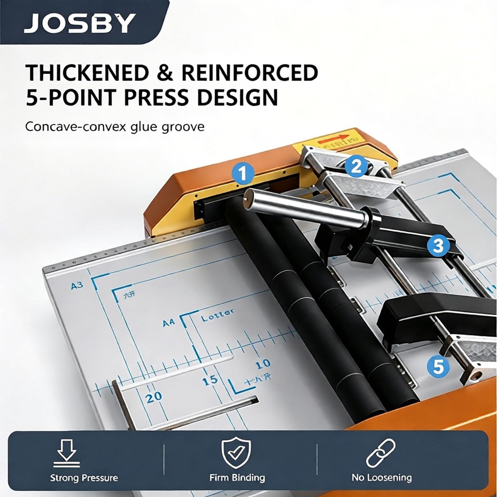 JOSBY Machine À Relier Électrique À 5 Aiguilles, Machine Automatique À Relier Les Livres, avec Règle De Positionnement Mobile, Outil De Reliure À 5 Points De Pression, pour Papier A3 Blue