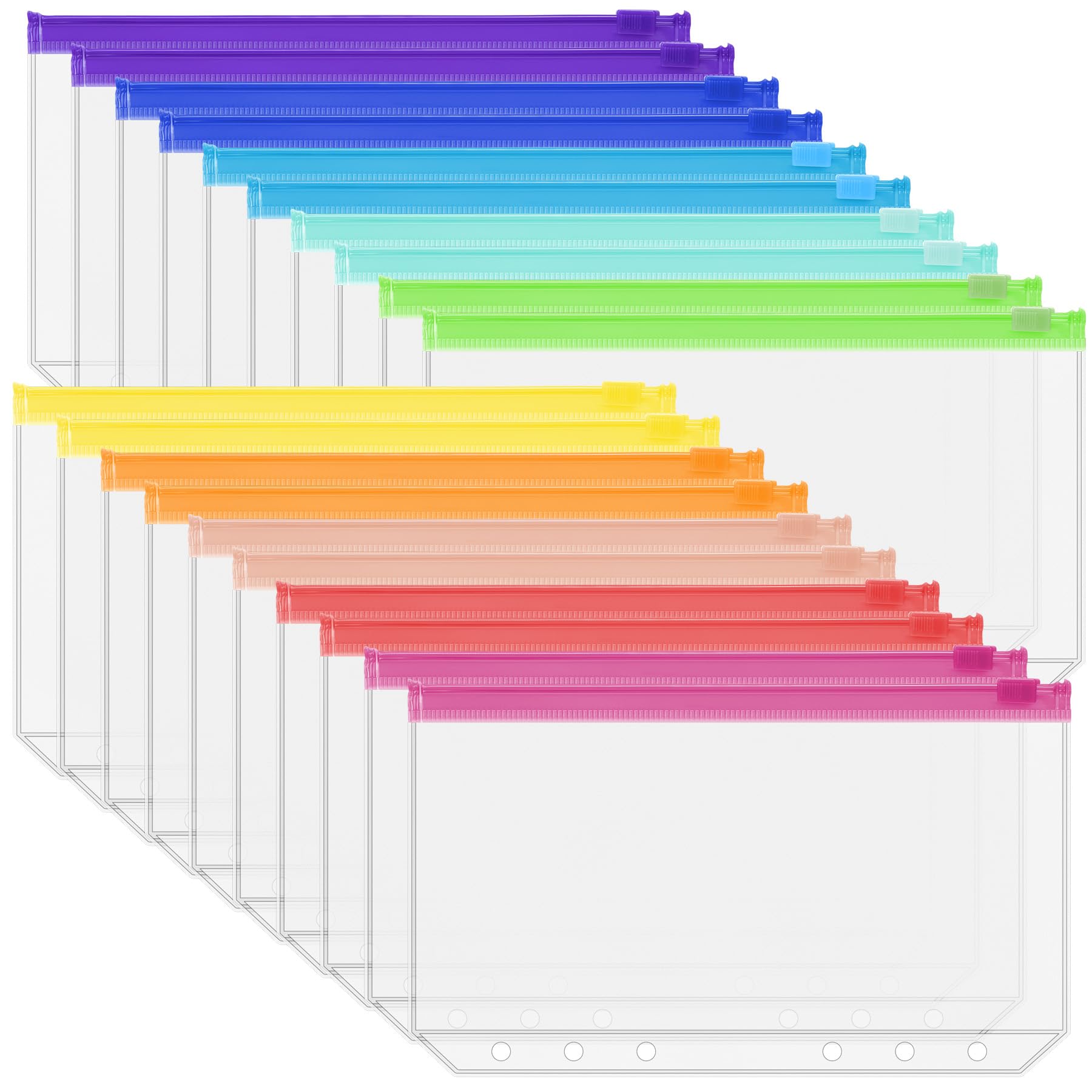Antner 20PCS A6 Binder Pockets 6-Hole Budget Binder Inserts, 10 Assorted Color Zipper Pouch Folders Cash Stuffing Envelopes for Budgeting, Loose Leaf Filling Bags Money Organizer for A6 6-Ring Binders