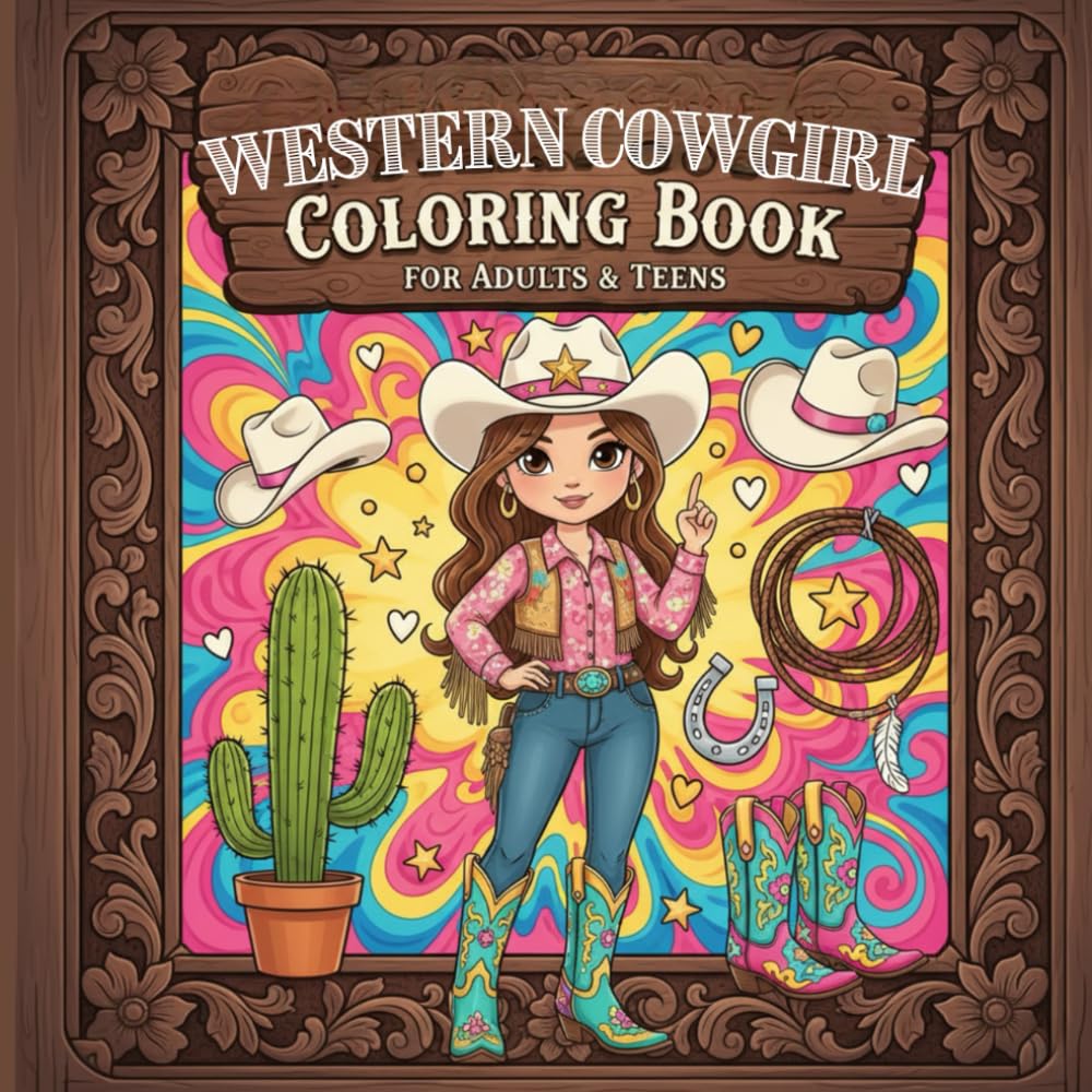 Western Cowgirl Coloring Book for Adults & Teens: Cute Western Outfits, Hats, Boots & Country Lifestyle Designs for Relaxing Coloring