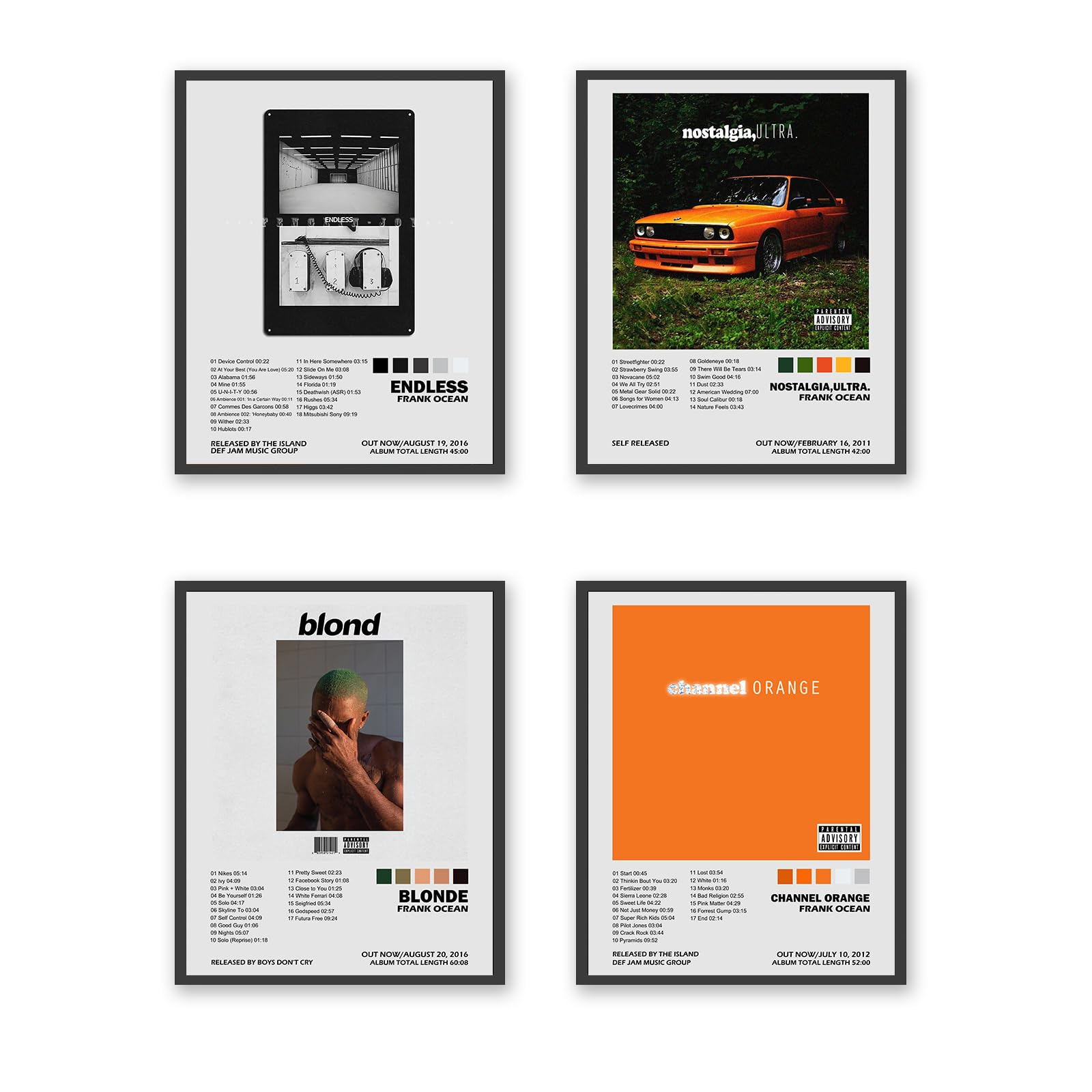 LBingbrother Frank Ocean Album Cover Posters Set of 4 Music Posters for Room Aesthetic Canvas Wall Art for Teens Room Decor (8"x10" UNFRAMED)
