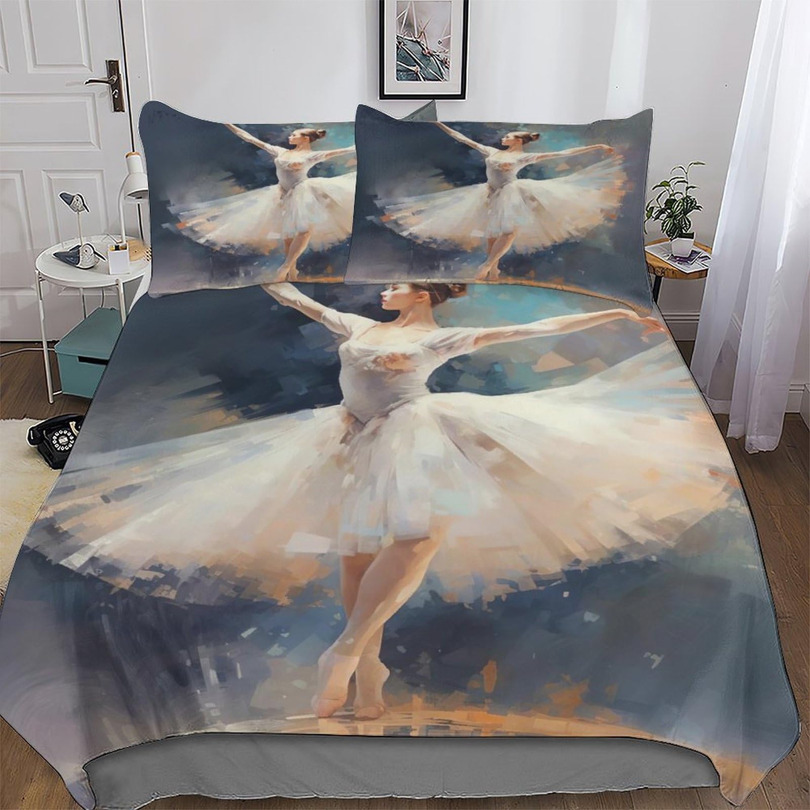 GGJJTT Ballet Bedding Set Soft 2PCs Breathable Quilt Cover with Pillowcase 3D Duvet Cover Set Comforter Cover For Boys Girls Single135x200cm