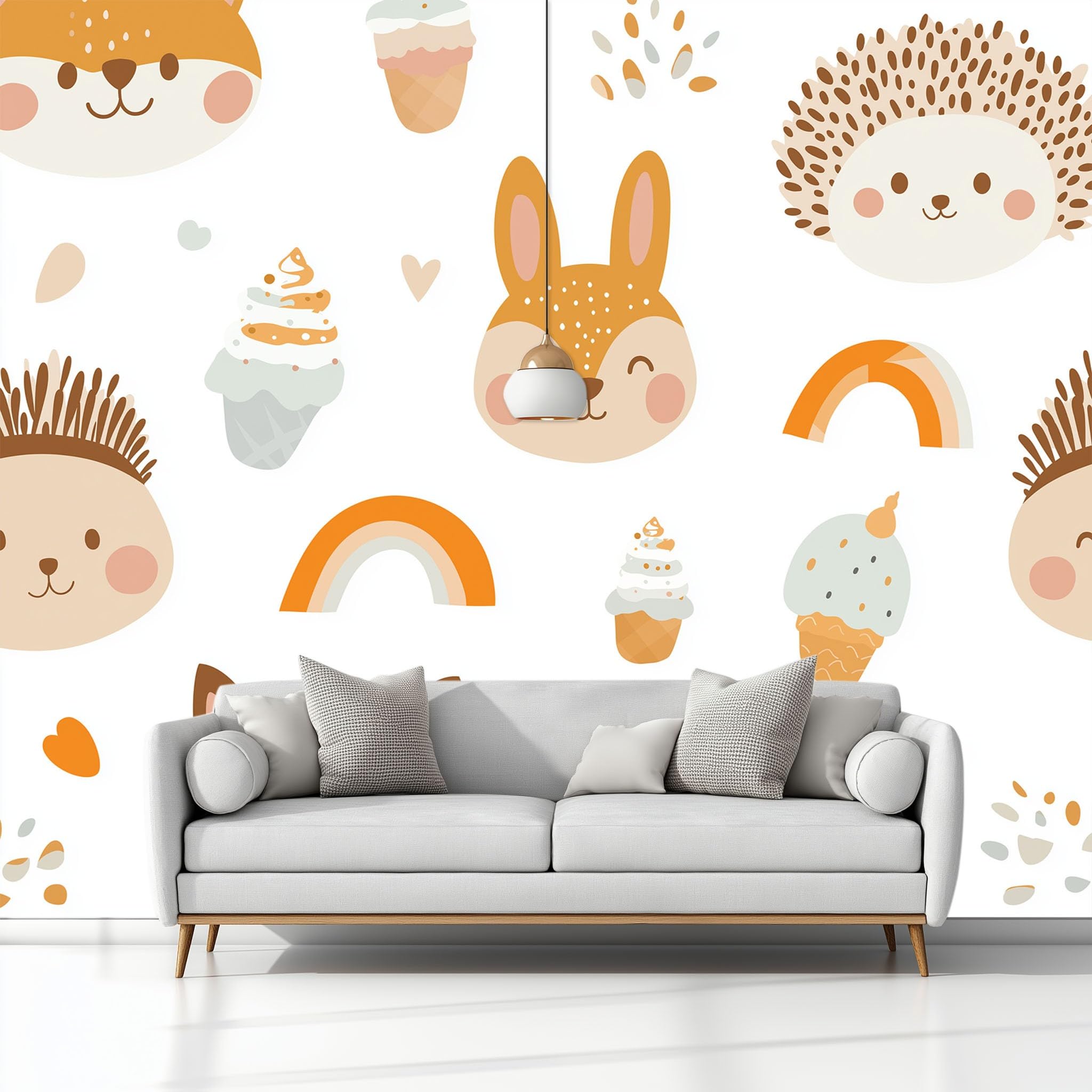 Fototapeta z efektem 3D, kreskówki, zwierzęta, lody, biała, tapeta 500 x 280 cm, tapeta z włókniny, nowoczesna tapeta ścienna, salon, sypialnia, pokój dziecięcy, dekoracja ścienna, tapeta z motywem